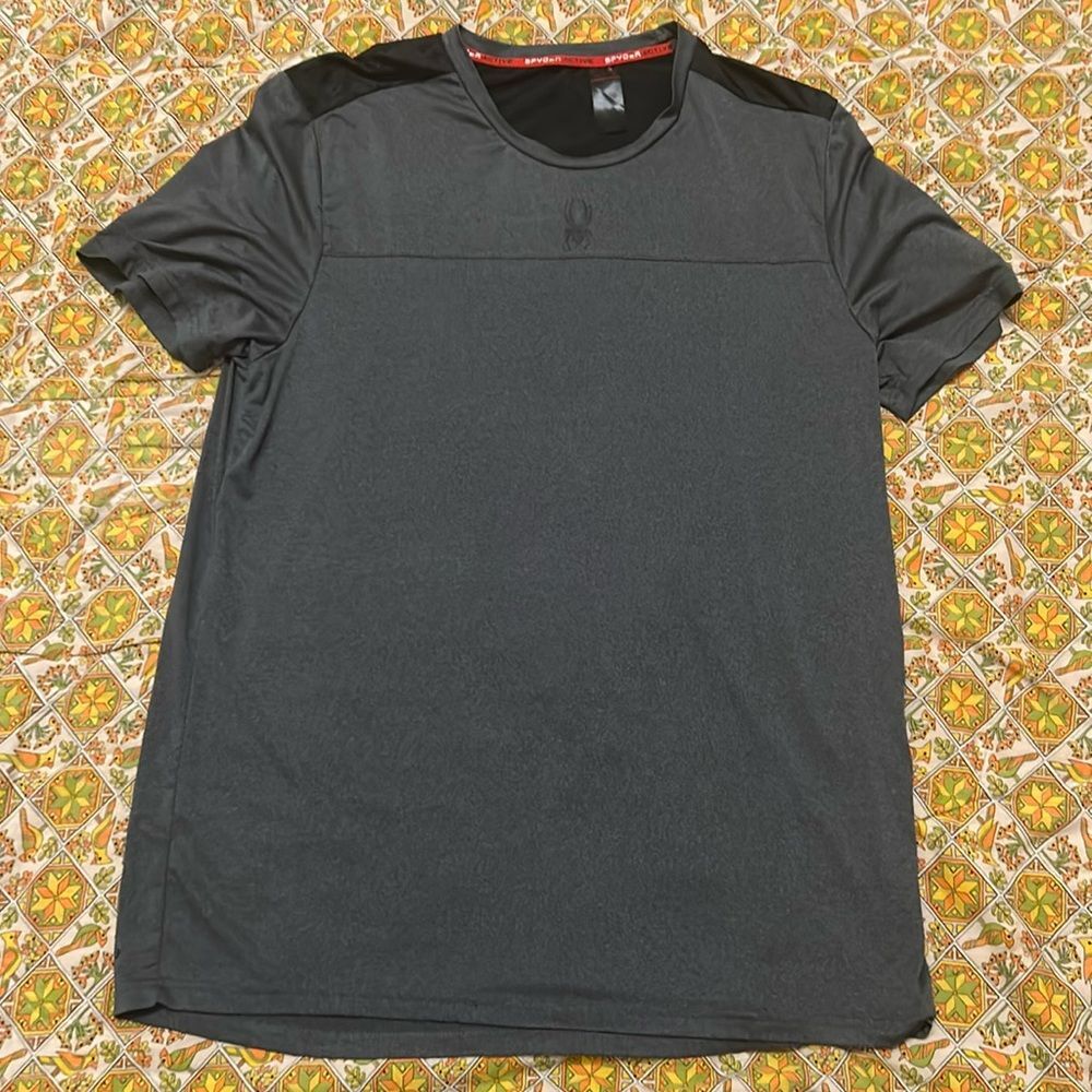 Spyder Active Mens Performance T Shirt Gray Black Crew Neck Gym Workout Shirt